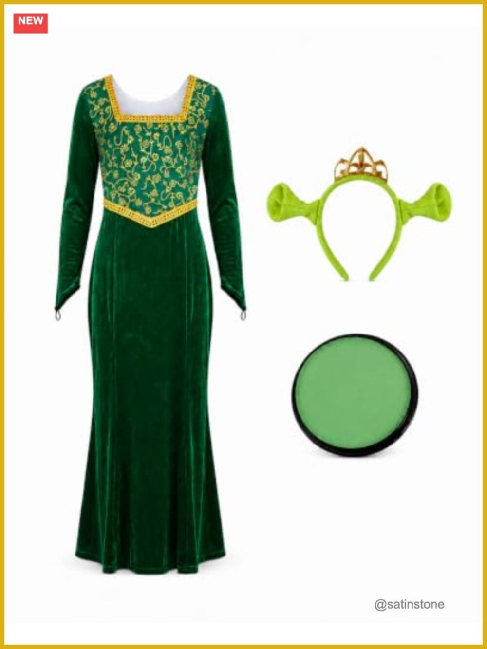 3-Piece Medieval Princess Costume Set Long Sleeve Dress Headband Face Paint